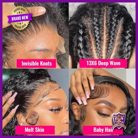 32 Inch Deep Wave Lace Front Wig Human Hair 13x6 HD Transparent Glueless main image 6